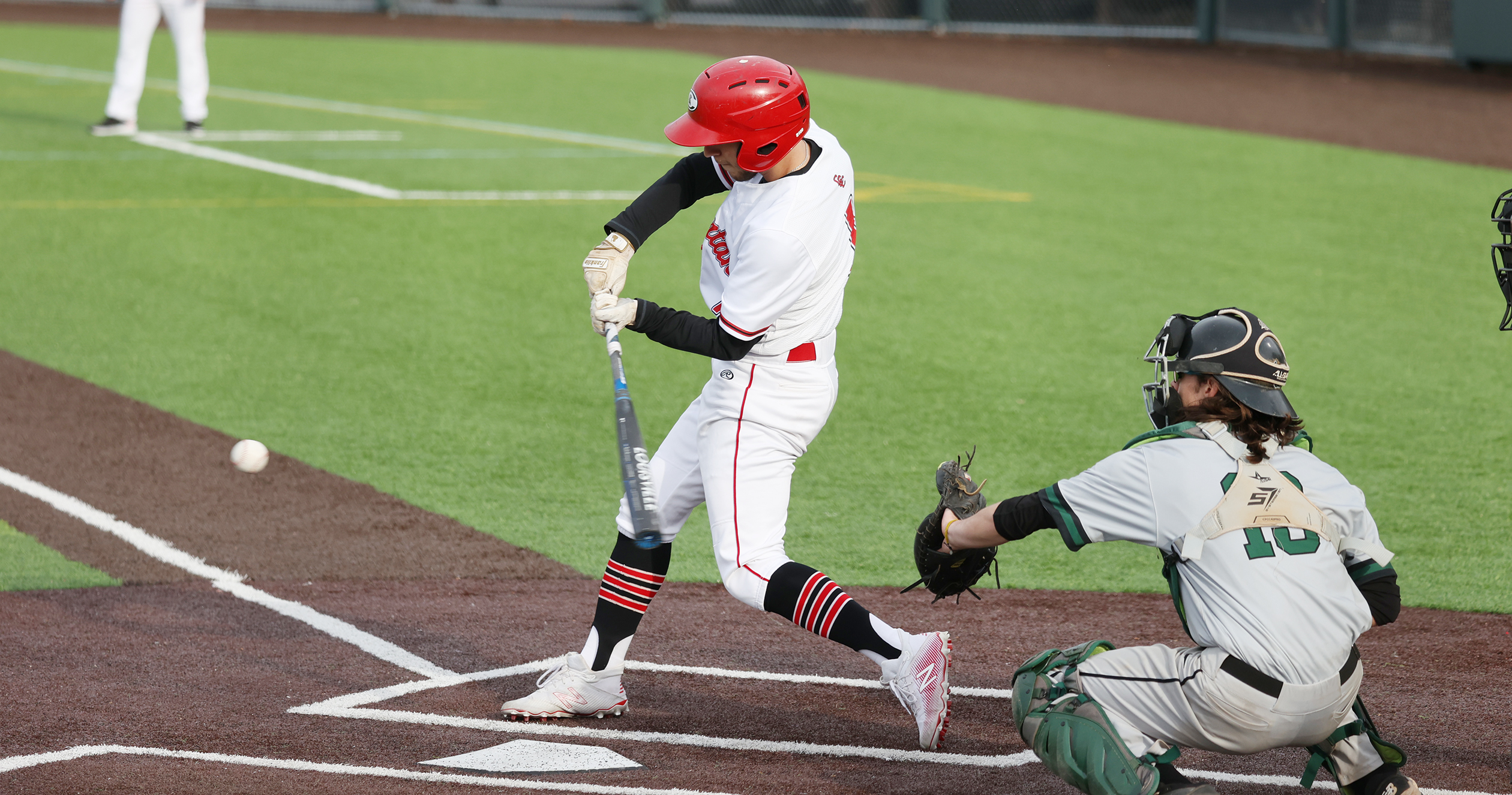 Caleb Delly hit his first homer of the season and picked up a win on the mound in Cayuga's road sweep of Columbia-Greene CC.