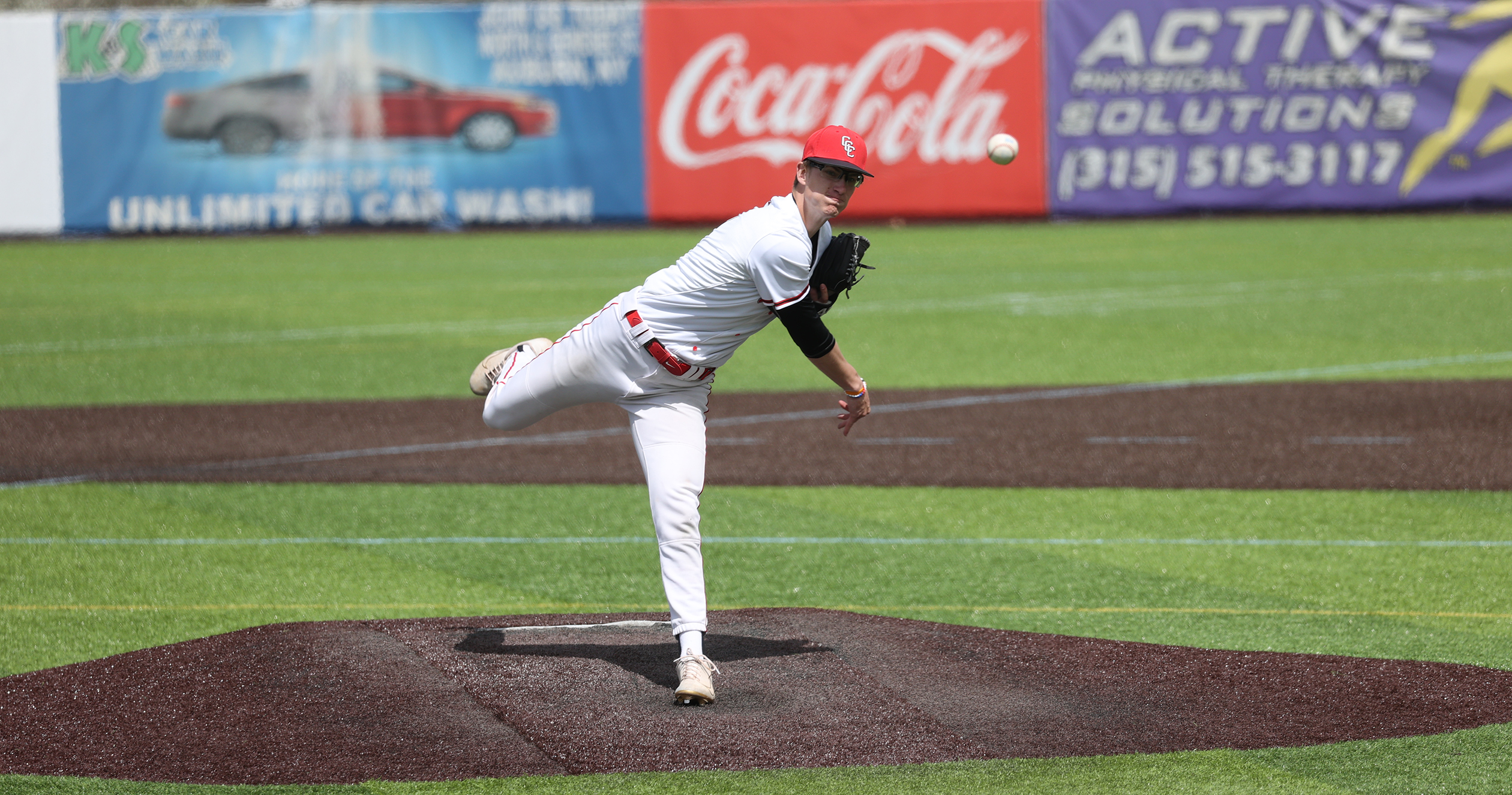 Connor McMahon threw a complete game shutout Saturday against Columbia-Greene CC, allowing only one hit in Cayuga's 10-0 win