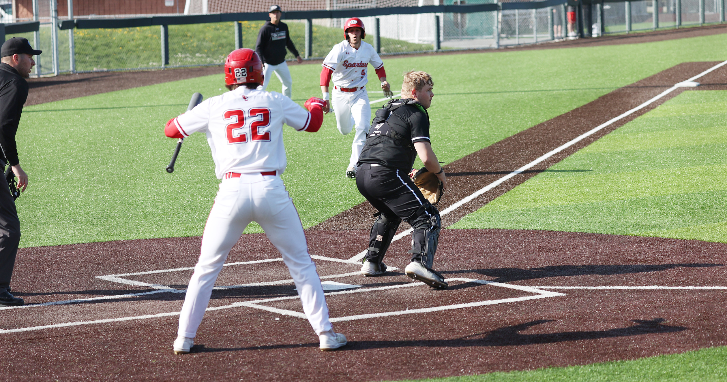 Luke Ough sprints for home with the game tied at 3 in extra innings Saturday against Herkimer.