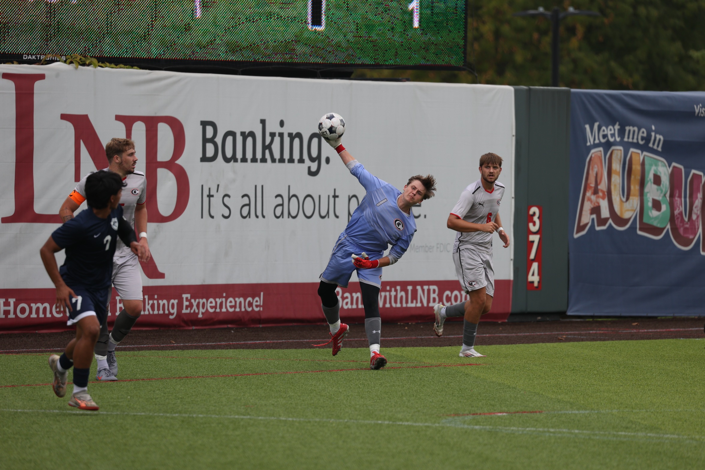 Goalie Matthew Chitty had 13 saves in a loss to Monroe Community College on Saturday.
